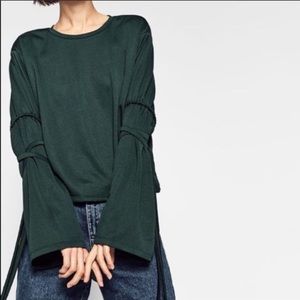 Zara | emerald green Bell Sleeve Blouse with ties